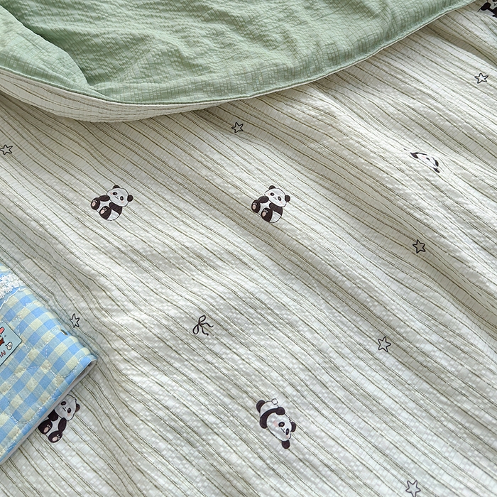 91家纺网 家纺一手货源 找家纺 晚爱家纺（原晚安家居） 2026新款泡芙棉夏被双层纱泡泡纱空调被小清新夏凉被 大熊猫