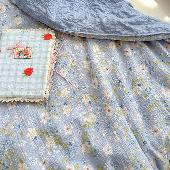 91家纺网 家纺一手货源 找家纺 晚爱家纺（原晚安家居） 2026新款泡芙棉夏被双层纱泡泡纱空调被小清新夏凉被 蓝雪花