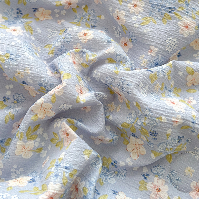 91家纺网 家纺一手货源 找家纺 晚爱家纺（原晚安家居） 2026新款泡芙棉夏被双层纱泡泡纱空调被小清新夏凉被 蓝雪花