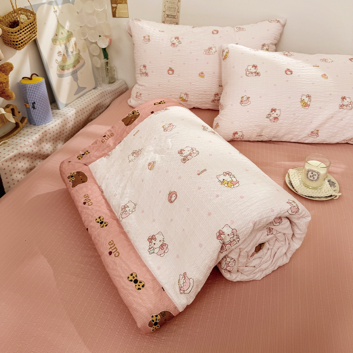 （总）宝士康家纺 2026新款10A抗菌泡芙棉KT猫单夏被空调被