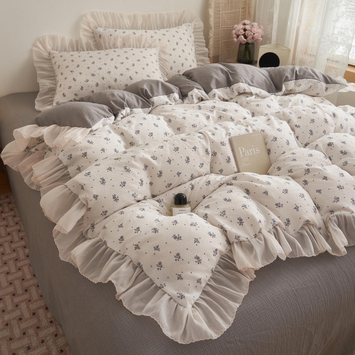 91家纺网 家纺一手货源 找家纺 （总）晨曦家纺 2026春夏新款皱雾纱泡芙纱水洗少女ins风韩版四件套