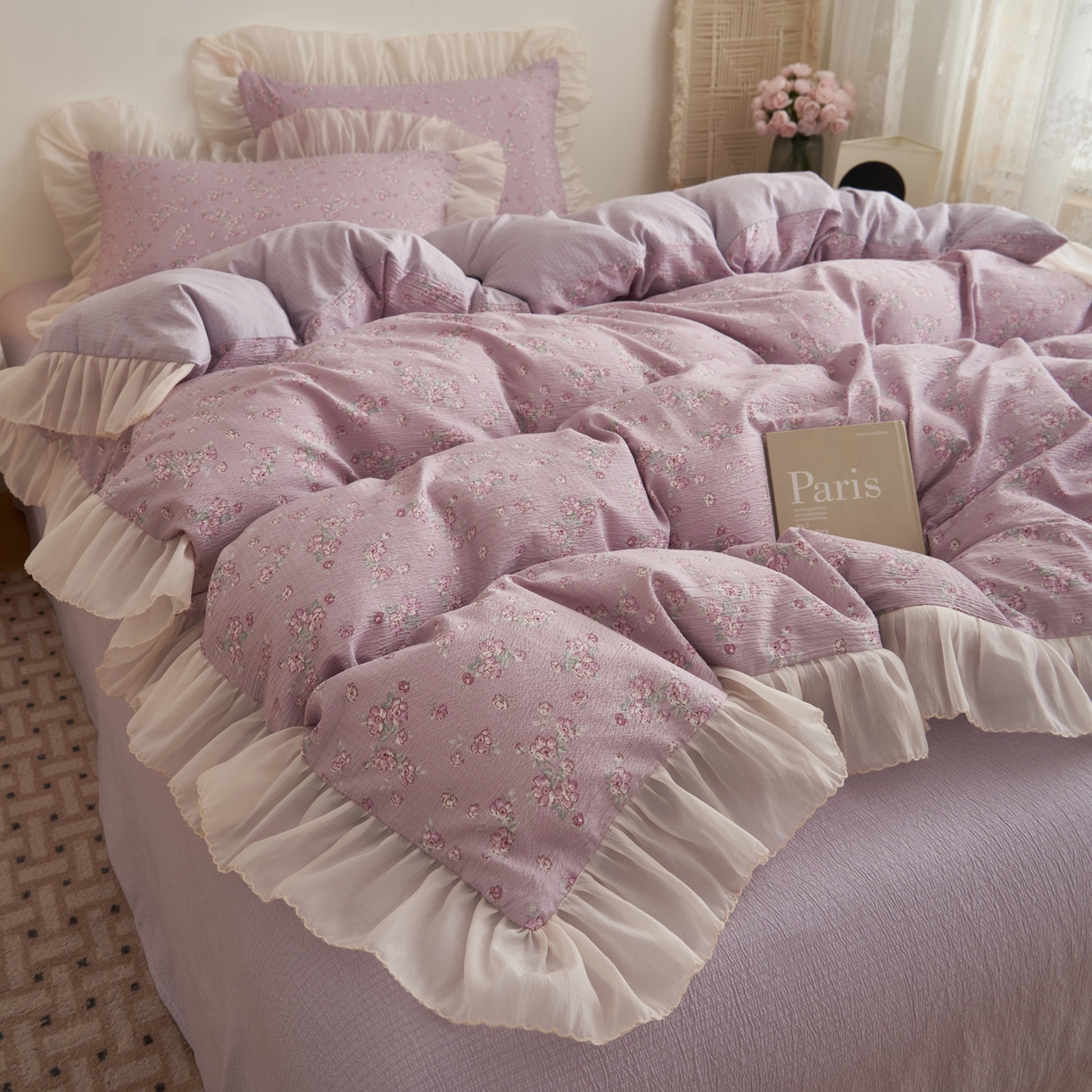 91家纺网 家纺一手货源 找家纺 （总）晨曦家纺 2026春夏新款皱雾纱泡芙纱水洗少女ins风韩版四件套