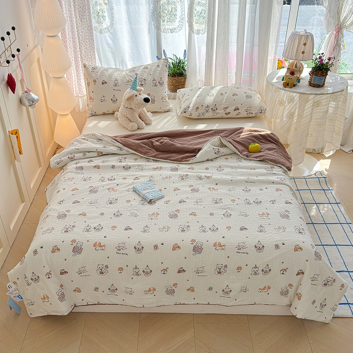 91家纺网 家纺一手货源 找家纺 晚爱家纺（原晚安家居） 2026新款泡芙棉夏被双层纱泡泡纱空调被小清新夏凉被 喵星人