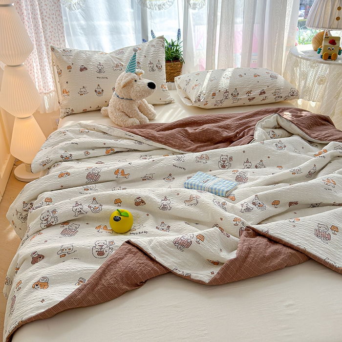 91家纺网 家纺一手货源 找家纺 晚爱家纺（原晚安家居） 2026新款泡芙棉夏被双层纱泡泡纱空调被小清新夏凉被 喵星人