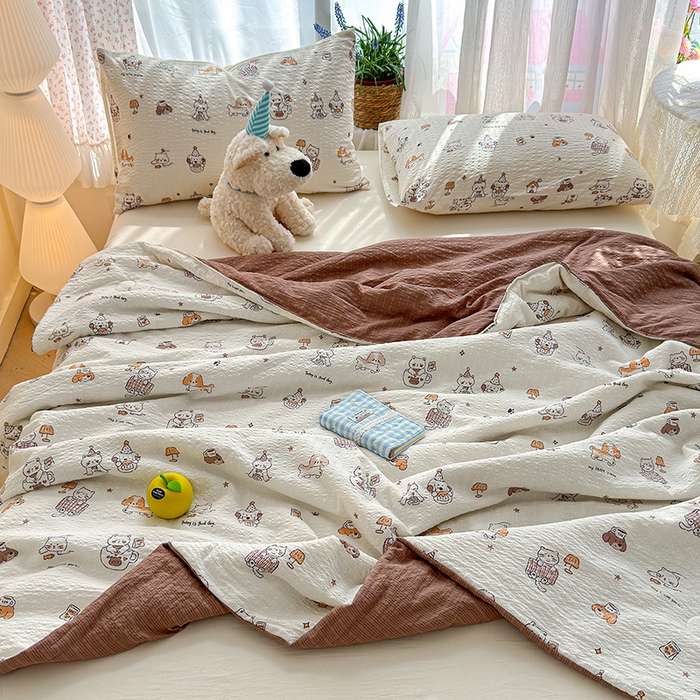 91家纺网 家纺一手货源 找家纺 晚爱家纺（原晚安家居） 2026新款泡芙棉夏被双层纱泡泡纱空调被小清新夏凉被 喵星人