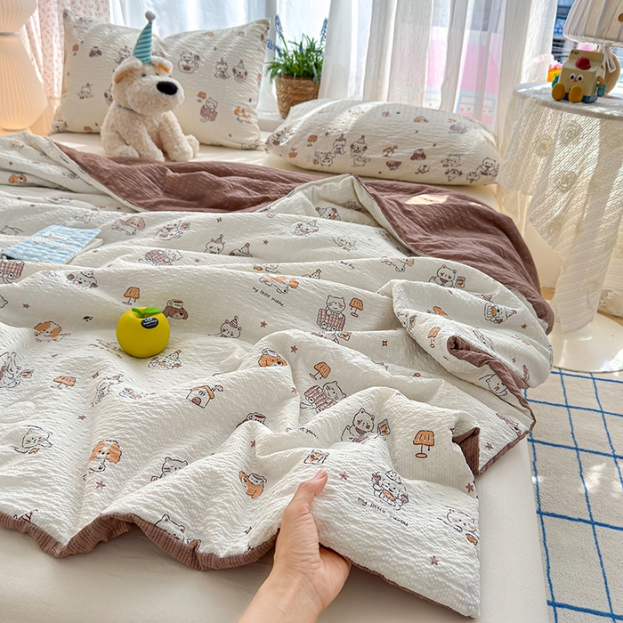 91家纺网 家纺一手货源 找家纺 晚爱家纺（原晚安家居） 2026新款泡芙棉夏被双层纱泡泡纱空调被小清新夏凉被 喵星人