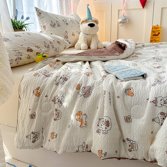 91家纺网 家纺一手货源 找家纺 晚爱家纺（原晚安家居） 2026新款泡芙棉夏被双层纱泡泡纱空调被小清新夏凉被 喵星人