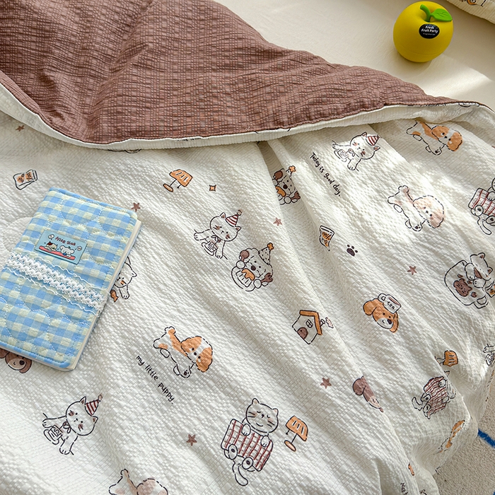 91家纺网 家纺一手货源 找家纺 晚爱家纺（原晚安家居） 2026新款泡芙棉夏被双层纱泡泡纱空调被小清新夏凉被 喵星人