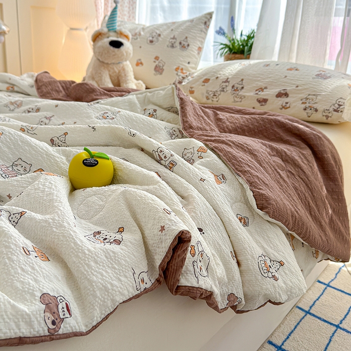 91家纺网 家纺一手货源 找家纺 晚爱家纺（原晚安家居） 2026新款泡芙棉夏被双层纱泡泡纱空调被小清新夏凉被 喵星人