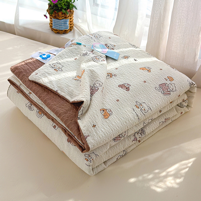 91家纺网 家纺一手货源 找家纺 晚爱家纺（原晚安家居） 2026新款泡芙棉夏被双层纱泡泡纱空调被小清新夏凉被 喵星人