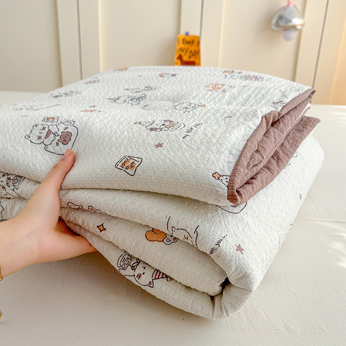 91家纺网 家纺一手货源 找家纺 晚爱家纺（原晚安家居） 2026新款泡芙棉夏被双层纱泡泡纱空调被小清新夏凉被 喵星人