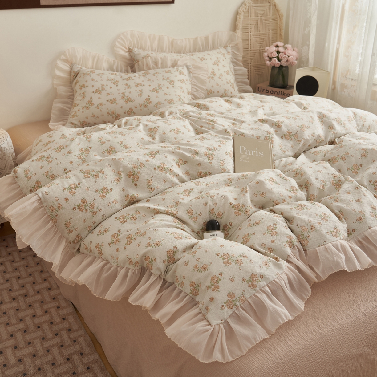 91家纺网 家纺一手货源 找家纺 （总）晨曦家纺 2026春夏新款皱雾纱泡芙纱水洗少女ins风韩版四件套