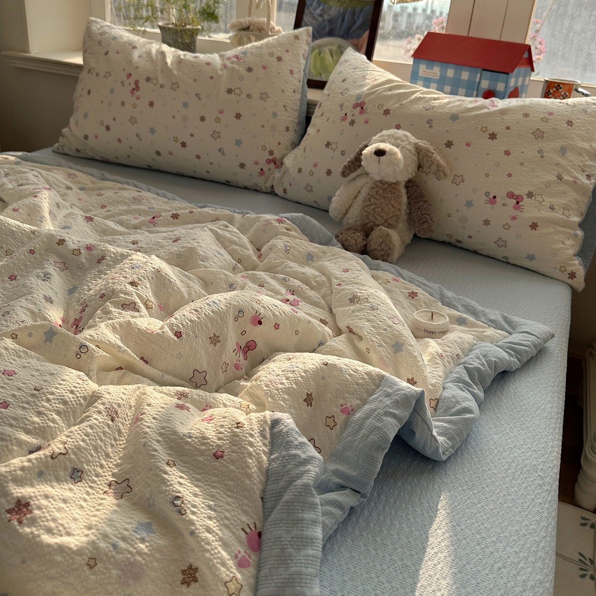 91家纺网 家纺一手货源 找家纺 梵克保罗 2026新款10A抗菌泡芙棉夏被被子被芯 泡芙棉-躲猫猫