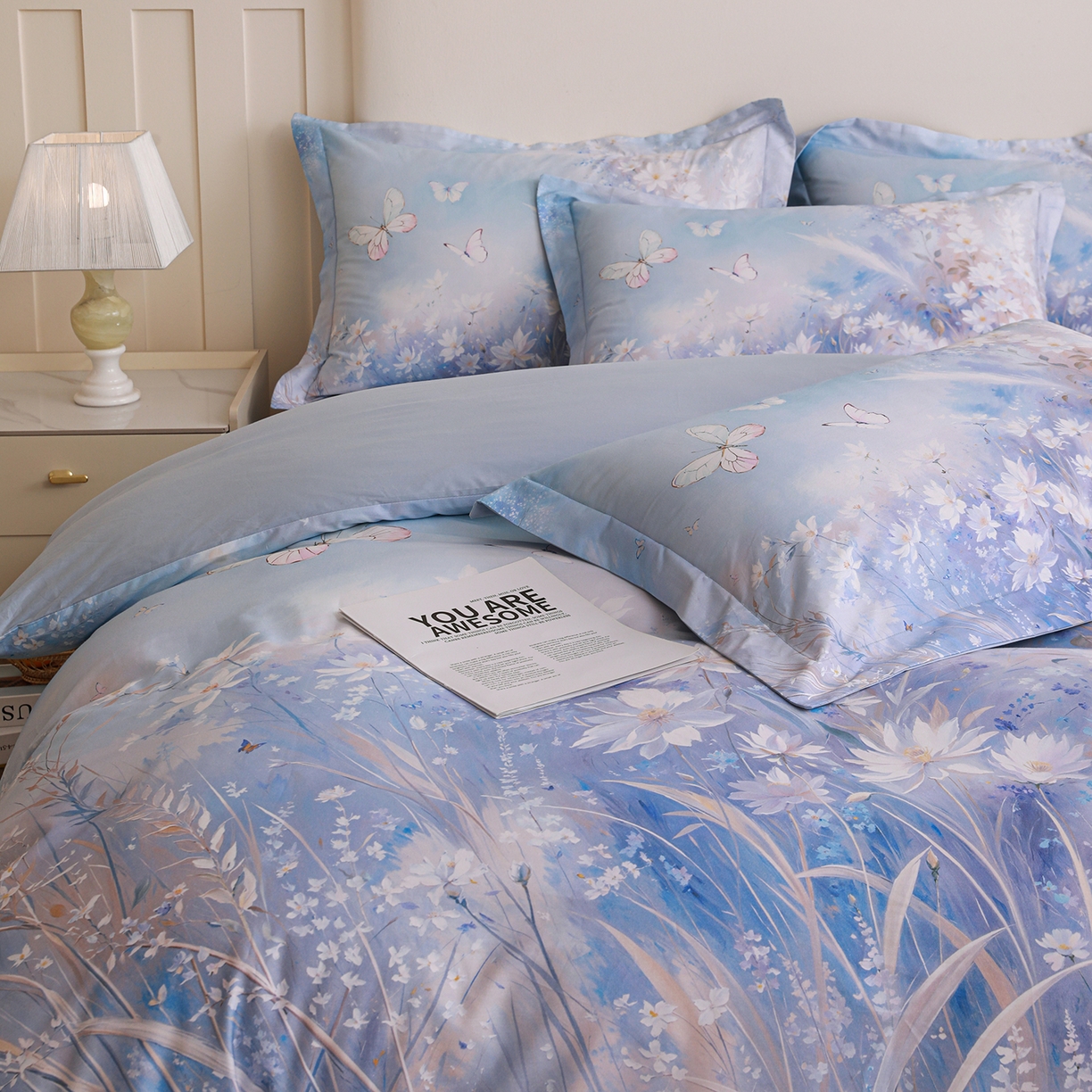 91家纺网 家纺一手货源 找家纺 朵希曼 2026新款全棉纯棉大版定位13376数码印花系列四件套 秋天童话-兰