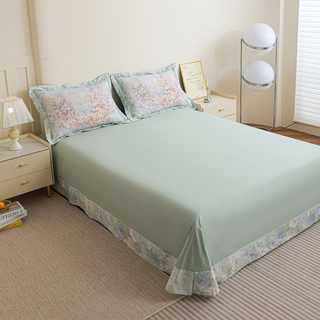 91家纺网 家纺一手货源 找家纺 朵希曼 2026新款全棉纯棉大版定位13376数码印花系列四件套 油画意境-绿