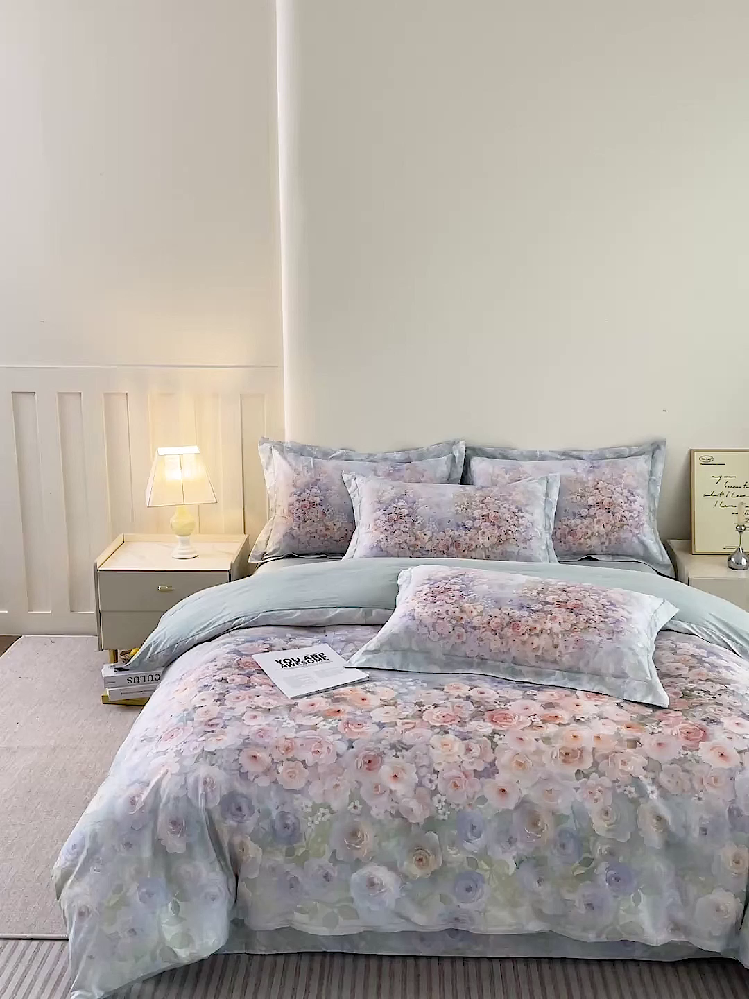 91家纺网 家纺一手货源 找家纺 朵希曼 2026新款全棉纯棉大版定位13376数码印花系列四件套 油画意境-绿