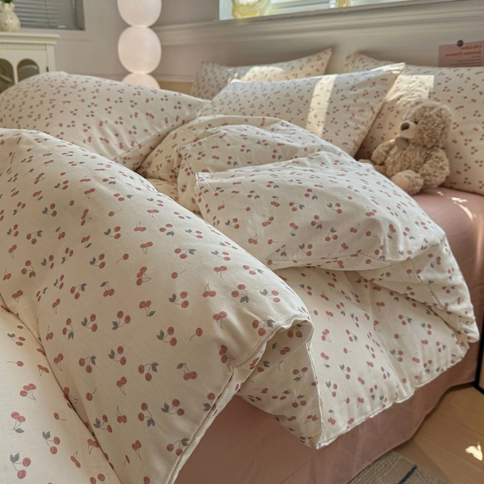 91家纺网 家纺一手货源 找家纺 （总）忆生活家纺 2026春夏新款A类全棉抗菌有氧双层纱亲肤纯棉小清新印花三件套四件套