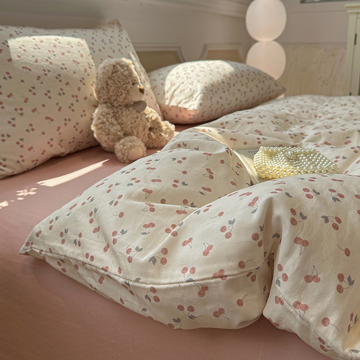 91家纺网 家纺一手货源 找家纺 （总）忆生活家纺 2026春夏新款A类全棉抗菌有氧双层纱亲肤纯棉小清新印花三件套四件套