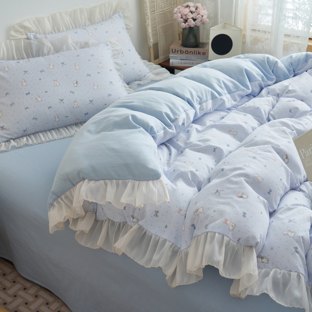 91家纺网 家纺一手货源 找家纺 （总）晨曦家纺 2026春夏新款雪花皱纱花边小碎花小清新少女风四件套