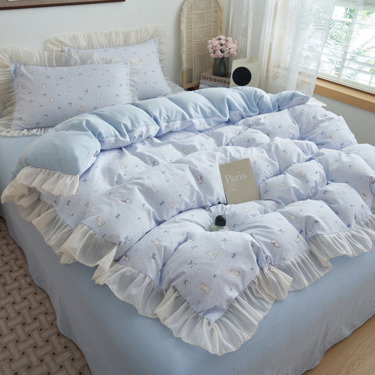 91家纺网 家纺一手货源 找家纺 （总）晨曦家纺 2026春夏新款雪花皱纱花边小碎花小清新少女风四件套