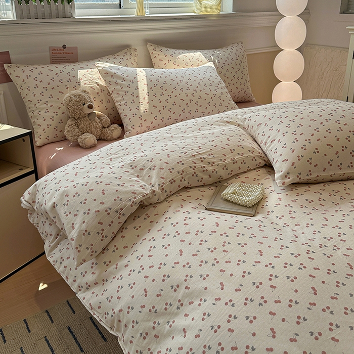 91家纺网 家纺一手货源 找家纺 （总）忆生活家纺 2026春夏新款A类全棉抗菌有氧双层纱亲肤纯棉小清新印花三件套四件套