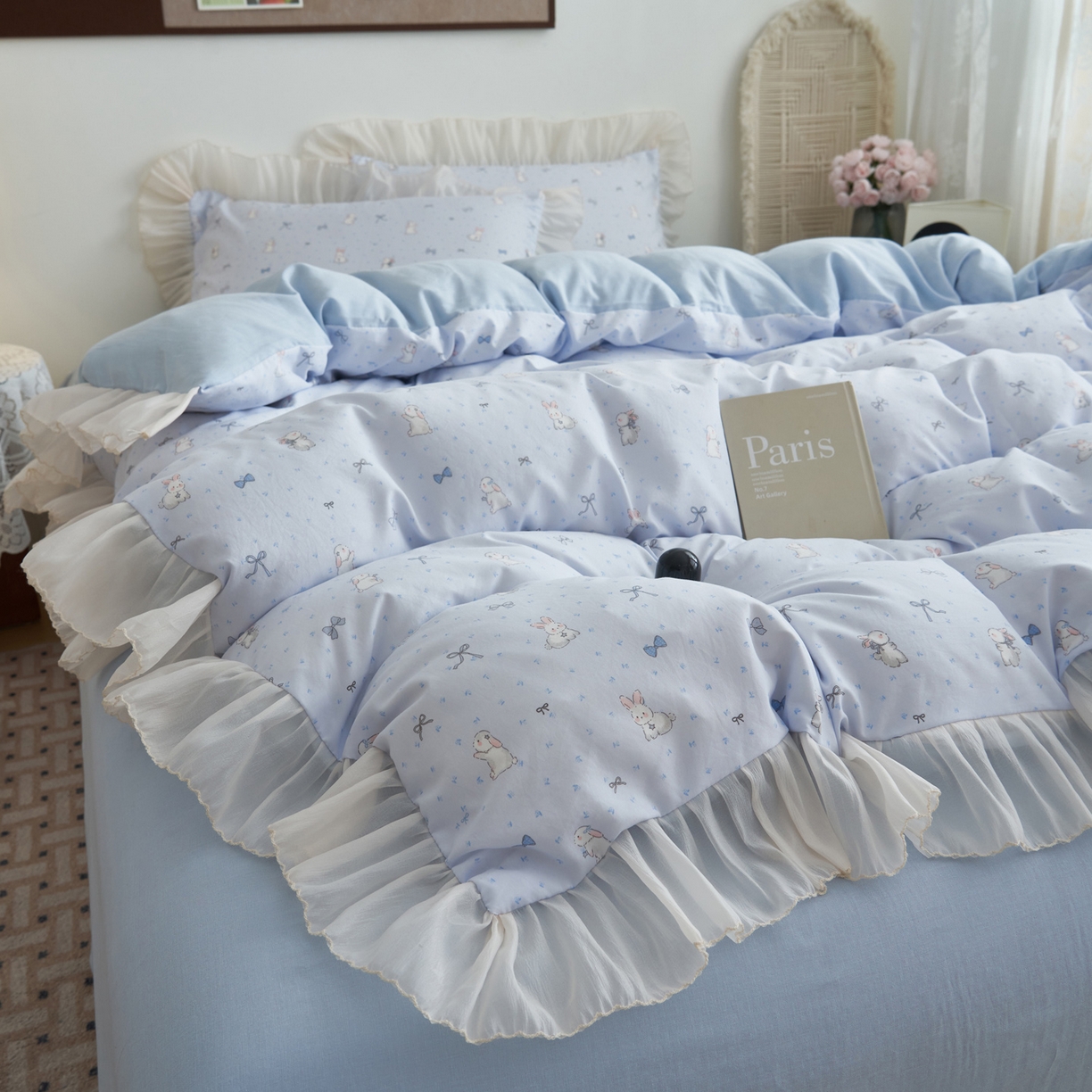 91家纺网 家纺一手货源 找家纺 （总）晨曦家纺 2026春夏新款雪花皱纱花边小碎花小清新少女风四件套