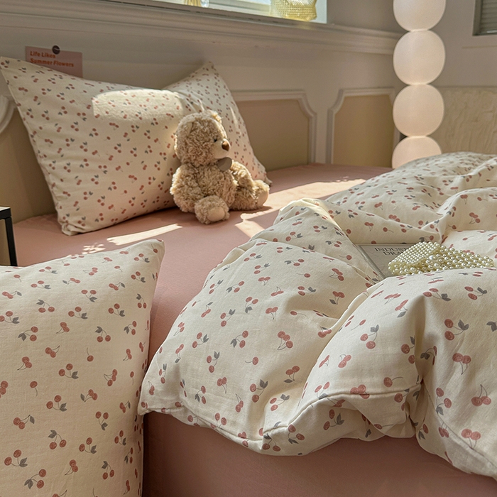 91家纺网 家纺一手货源 找家纺 （总）忆生活家纺 2026春夏新款A类全棉抗菌有氧双层纱亲肤纯棉小清新印花三件套四件套