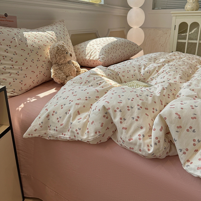 91家纺网 家纺一手货源 找家纺 （总）忆生活家纺 2026春夏新款A类全棉抗菌有氧双层纱亲肤纯棉小清新印花三件套四件套