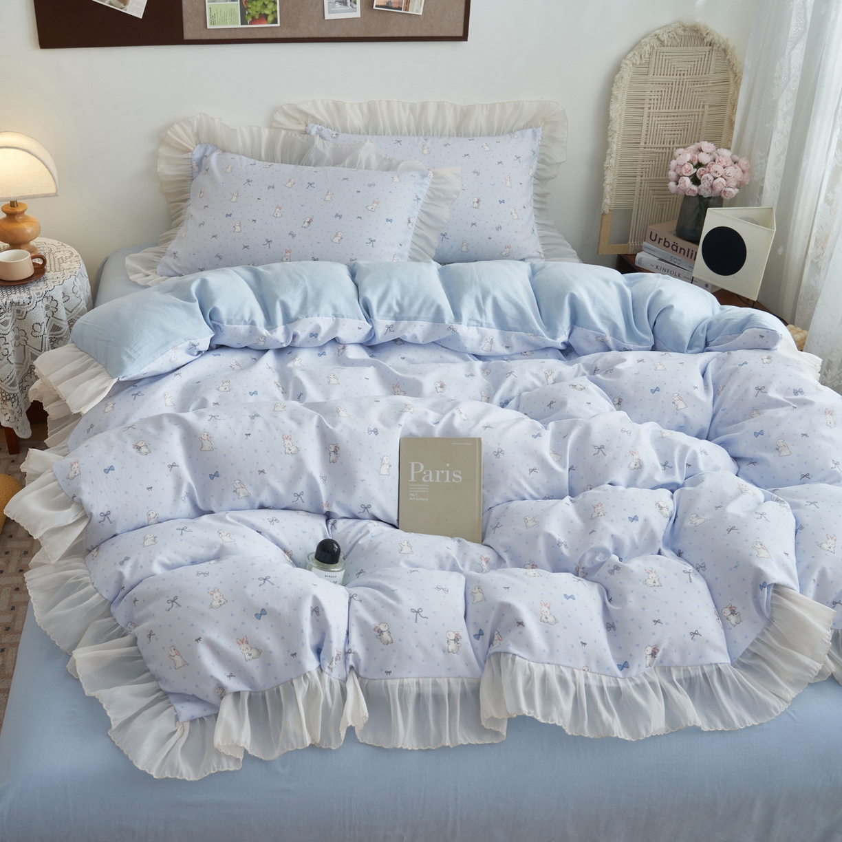 91家纺网 家纺一手货源 找家纺 （总）晨曦家纺 2026春夏新款雪花皱纱花边小碎花小清新少女风四件套