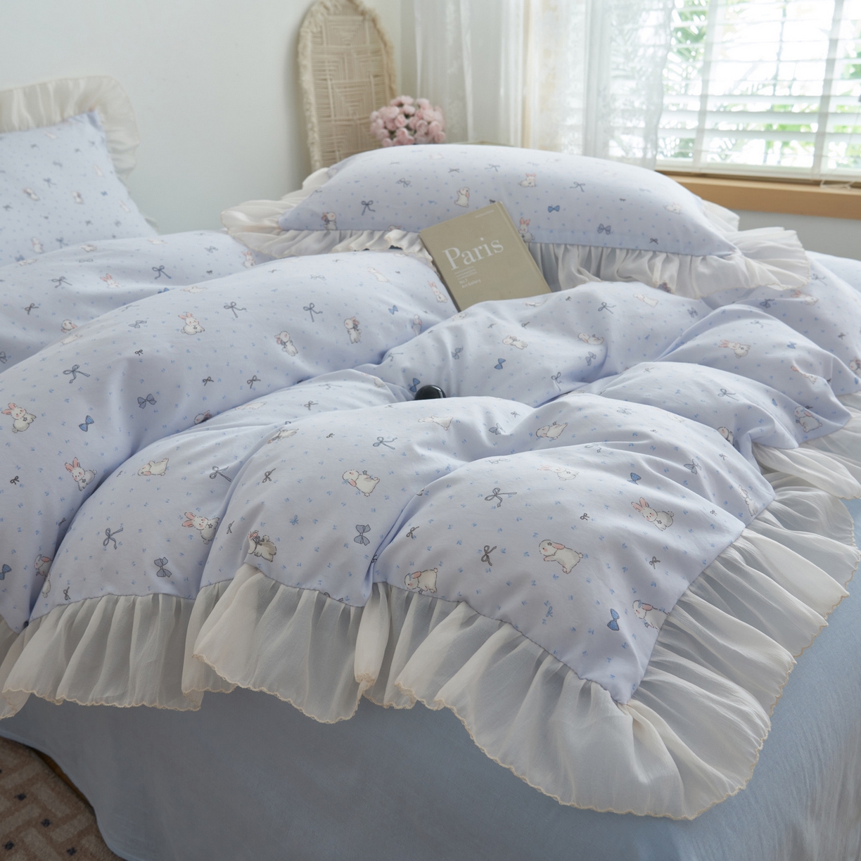 91家纺网 家纺一手货源 找家纺 （总）晨曦家纺 2026春夏新款雪花皱纱花边小碎花小清新少女风四件套