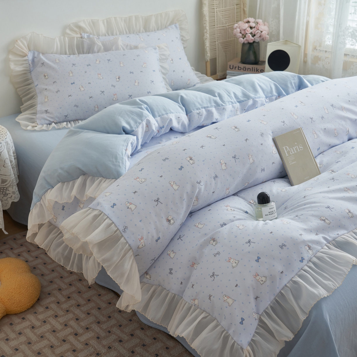 91家纺网 家纺一手货源 找家纺 （总）晨曦家纺 2026春夏新款雪花皱纱花边小碎花小清新少女风四件套