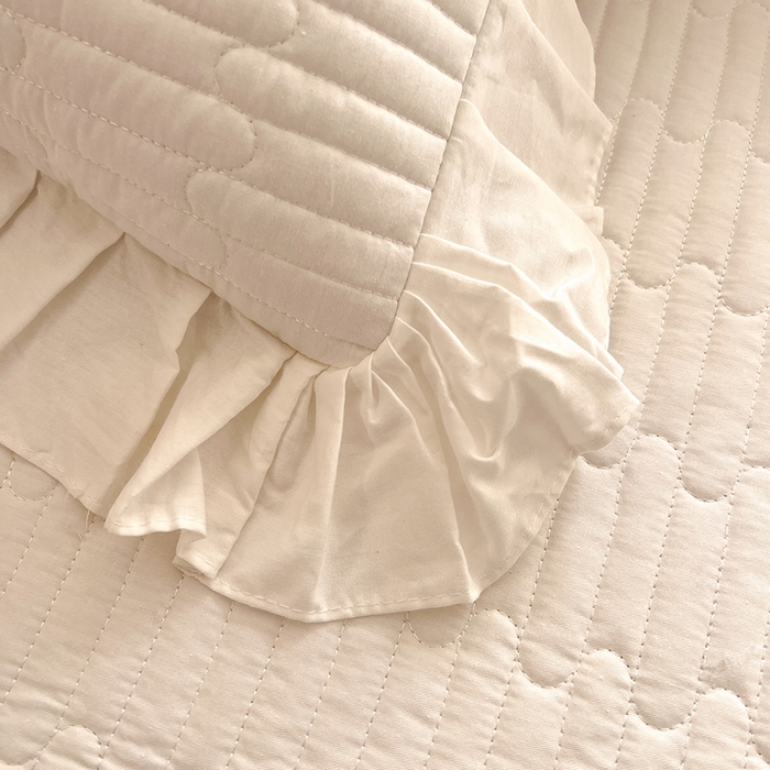 91家纺网 家纺一手货源 找家纺 花香四季家纺 2026新款13376全棉夹棉床盖三件套13372纯棉纯色床盖花边公主风（可定制任意尺寸） 象牙白