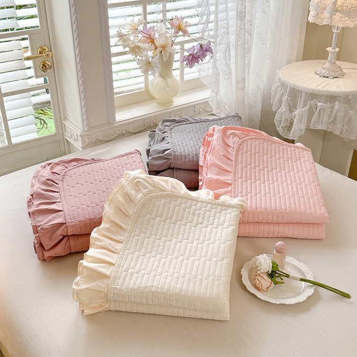 花香四季家纺 2026新款13376全棉夹棉床盖三件套13372纯棉纯色床盖花边公主风（可定制任意尺寸） 组合图