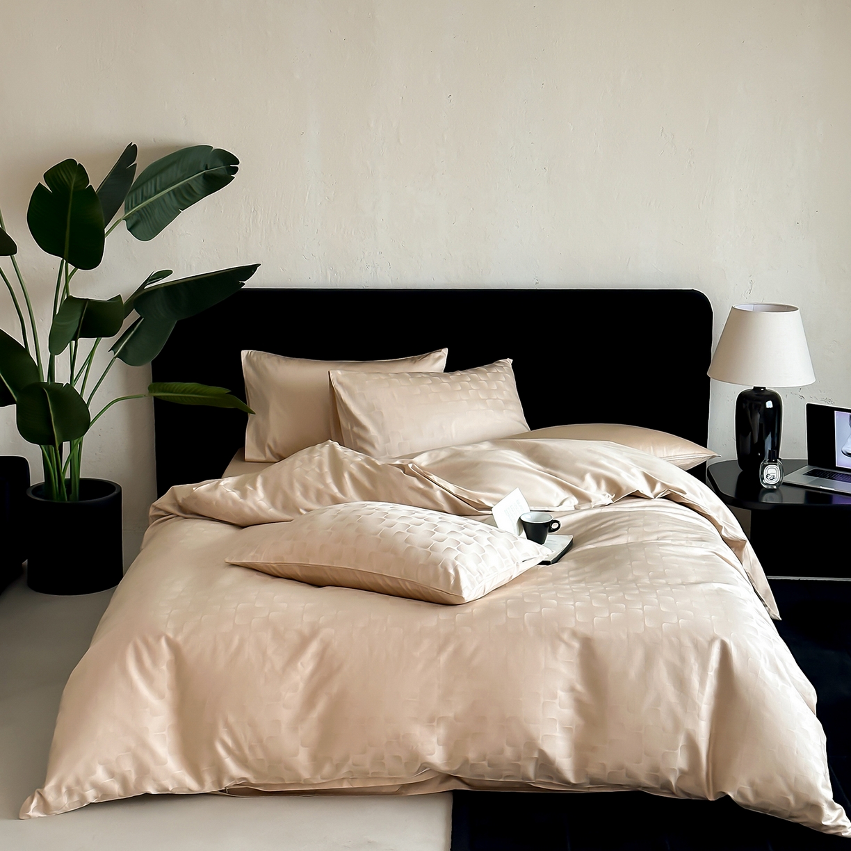 91家纺网 家纺一手货源 找家纺 时光里 2026新款100S贡缎提花全棉四件套 方糖肌理-金