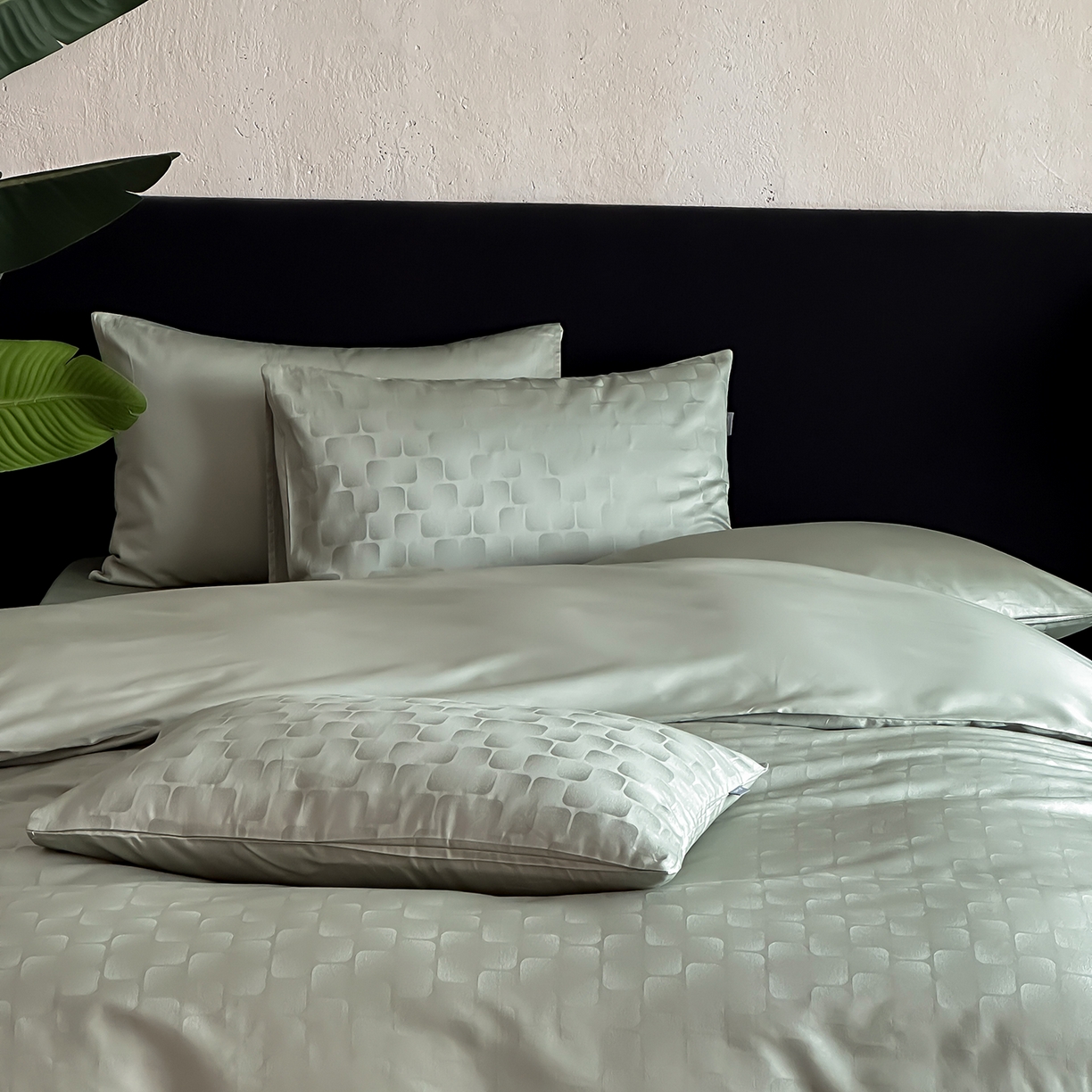 91家纺网 家纺一手货源 找家纺 时光里 2026新款100S贡缎提花全棉四件套 方糖肌理-绿