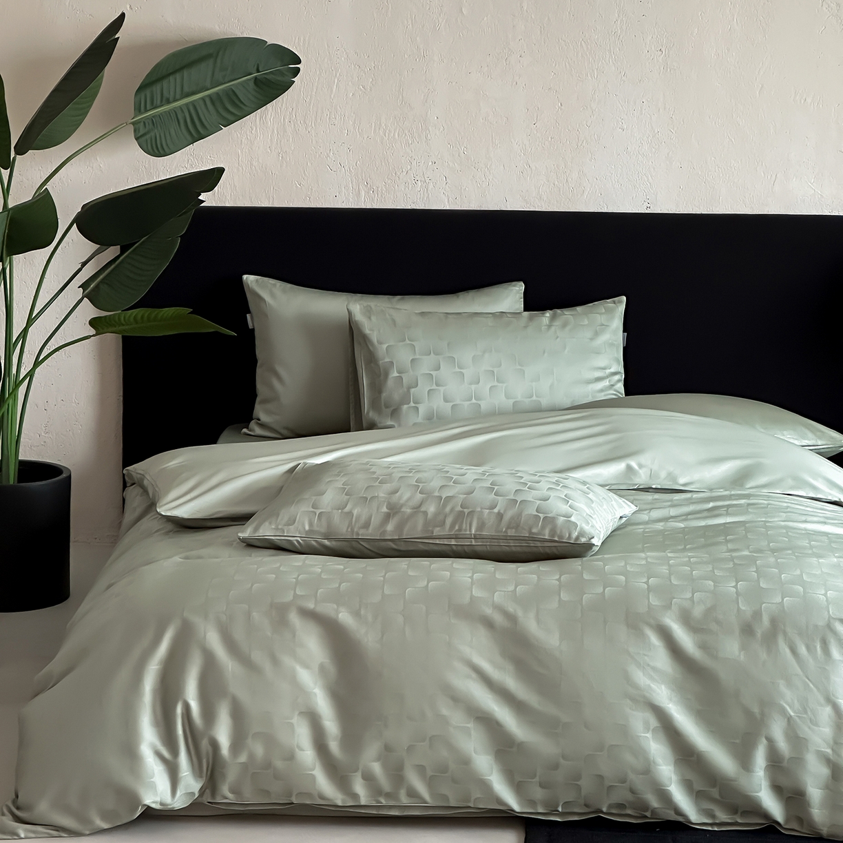 91家纺网 家纺一手货源 找家纺 时光里 2026新款100S贡缎提花全棉四件套 方糖肌理-绿