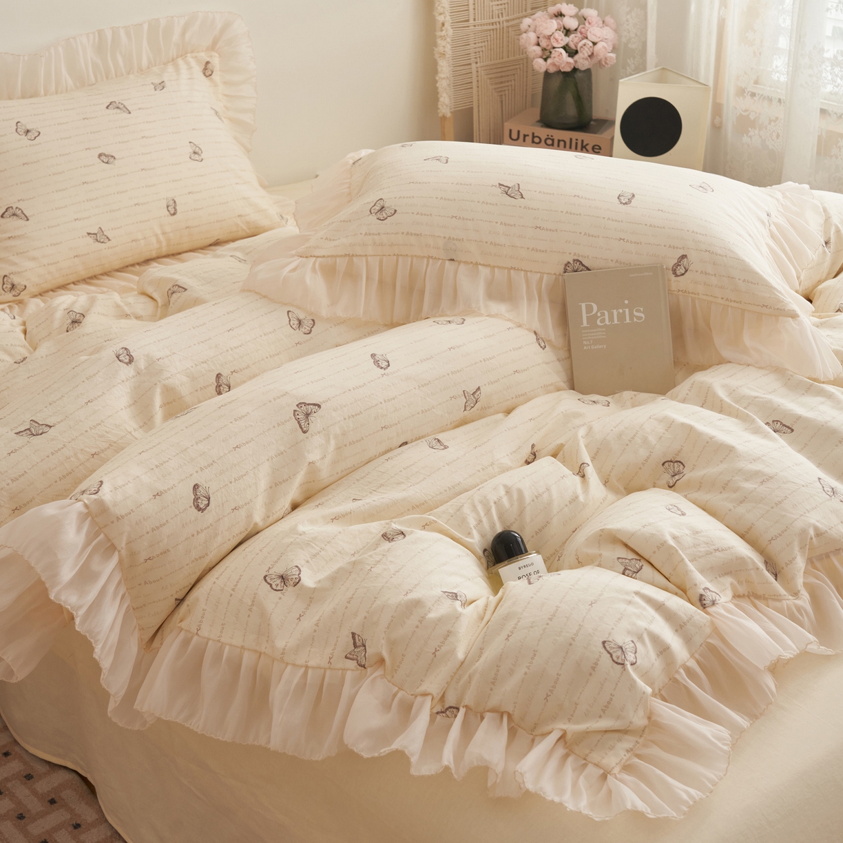 91家纺网 家纺一手货源 找家纺 （总）晨曦家纺 2026春夏新款雪花皱纱花边小碎花小清新少女风四件套