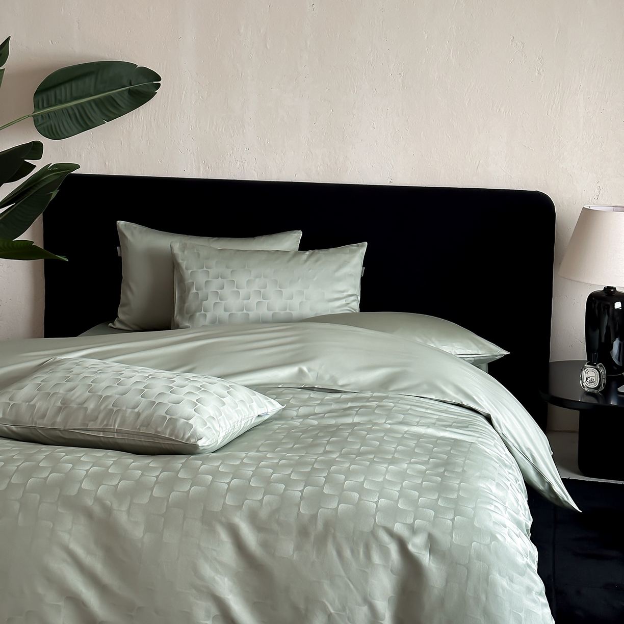 91家纺网 家纺一手货源 找家纺 时光里 2026新款100S贡缎提花全棉四件套 方糖肌理-绿