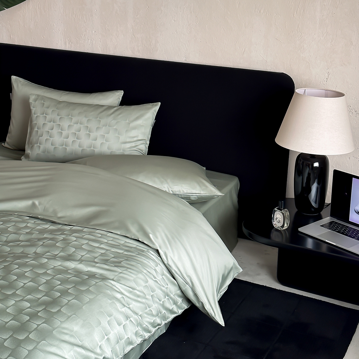 91家纺网 家纺一手货源 找家纺 时光里 2026新款100S贡缎提花全棉四件套 方糖肌理-绿