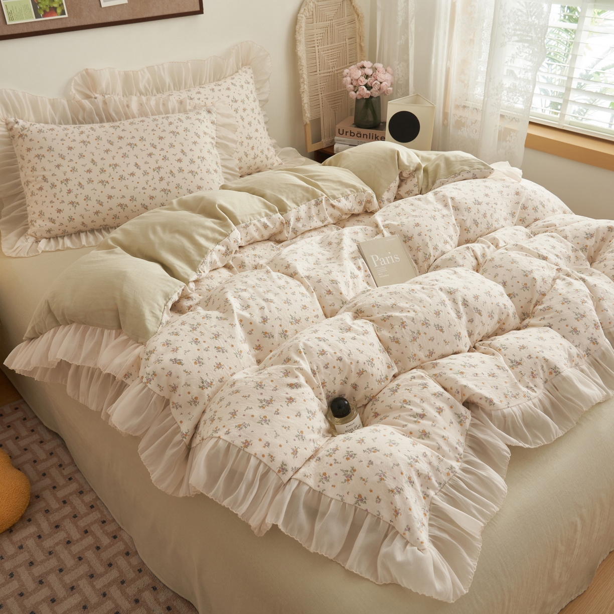 91家纺网 家纺一手货源 找家纺 （总）晨曦家纺 2026春夏新款雪花皱纱花边小碎花小清新少女风四件套