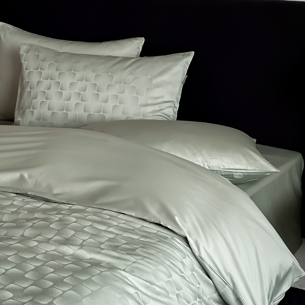 91家纺网 家纺一手货源 找家纺 时光里 2026新款100S贡缎提花全棉四件套 方糖肌理-绿