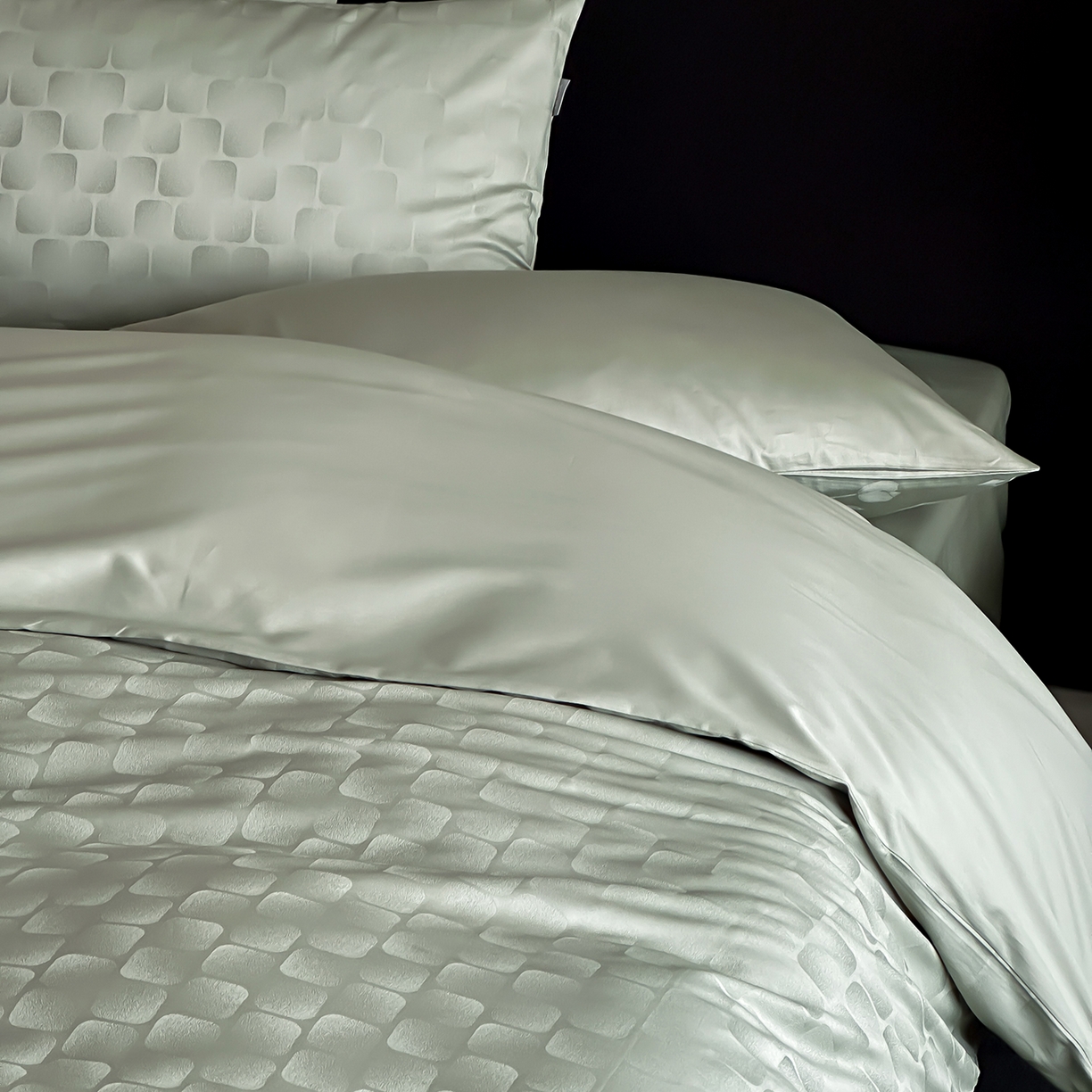 91家纺网 家纺一手货源 找家纺 时光里 2026新款100S贡缎提花全棉四件套 方糖肌理-绿