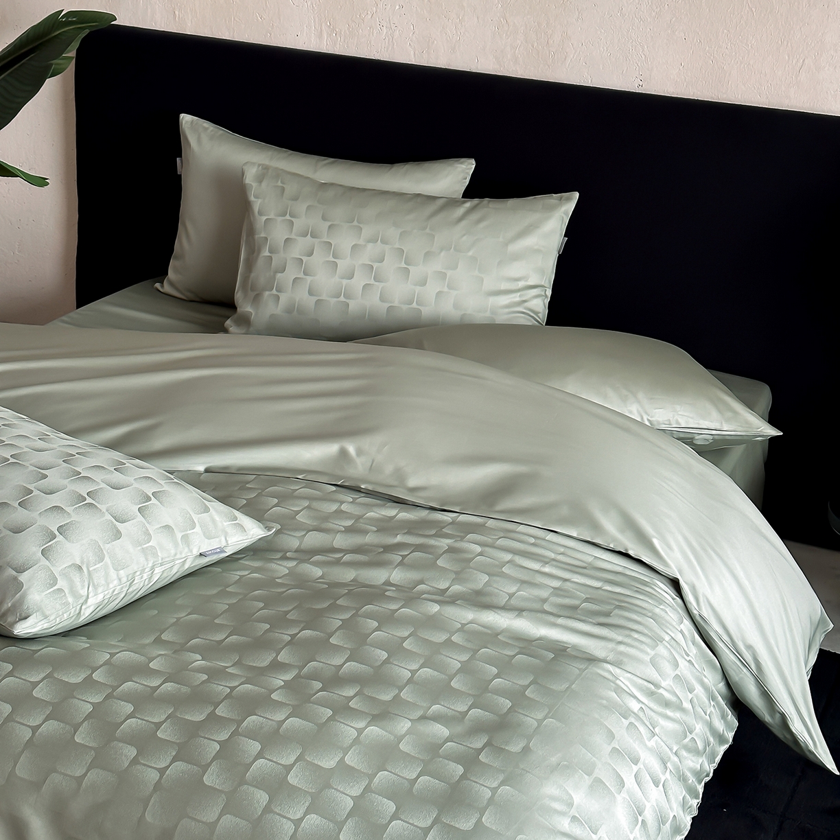 91家纺网 家纺一手货源 找家纺 时光里 2026新款100S贡缎提花全棉四件套 方糖肌理-绿