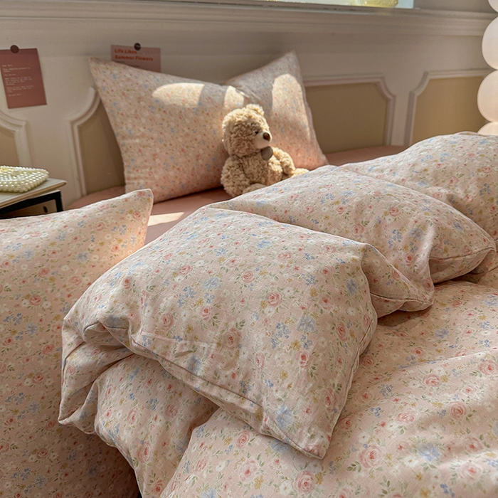 91家纺网 家纺一手货源 找家纺 （总）忆生活家纺 2026春夏新款A类全棉抗菌有氧双层纱亲肤纯棉小清新印花三件套四件套