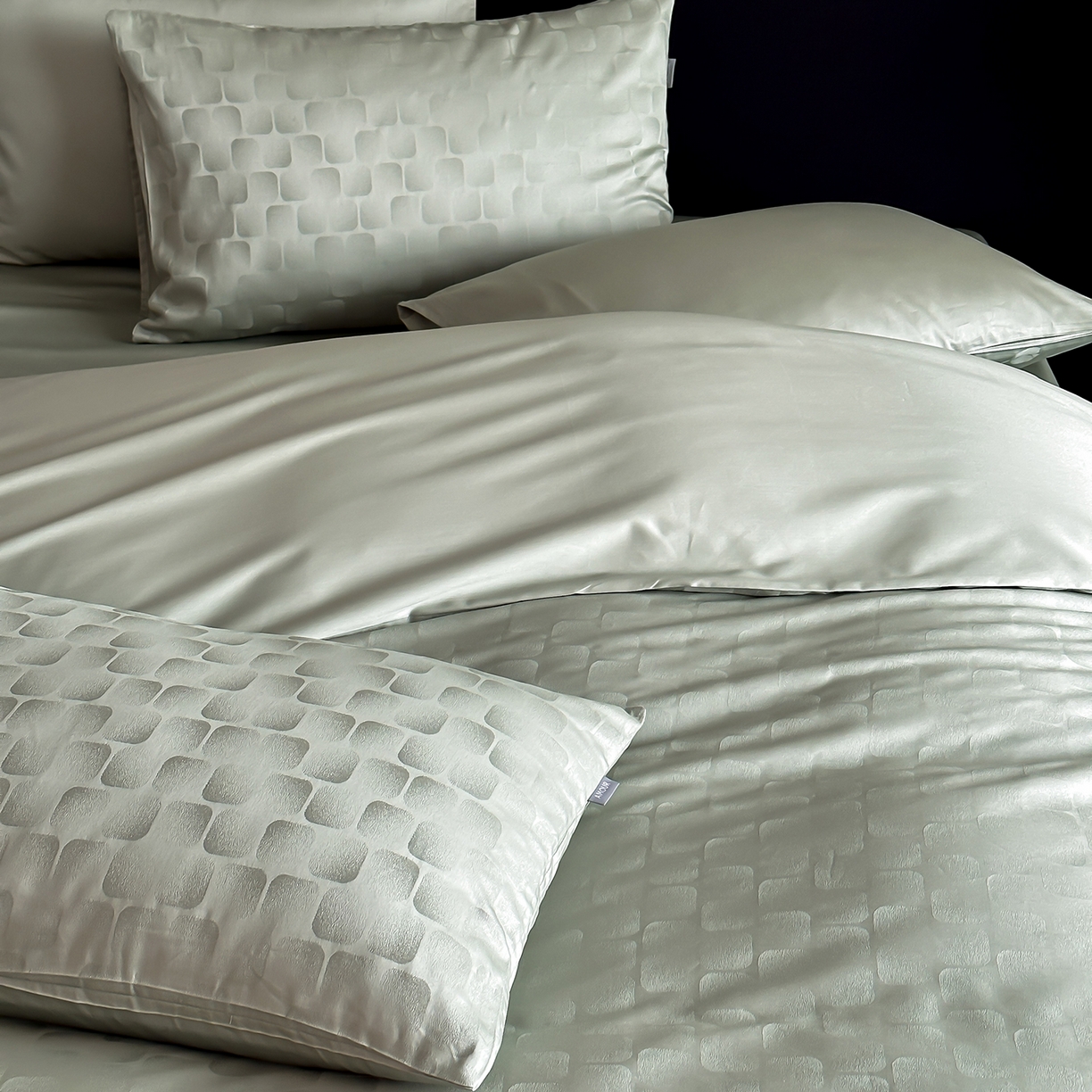 91家纺网 家纺一手货源 找家纺 时光里 2026新款100S贡缎提花全棉四件套 方糖肌理-绿