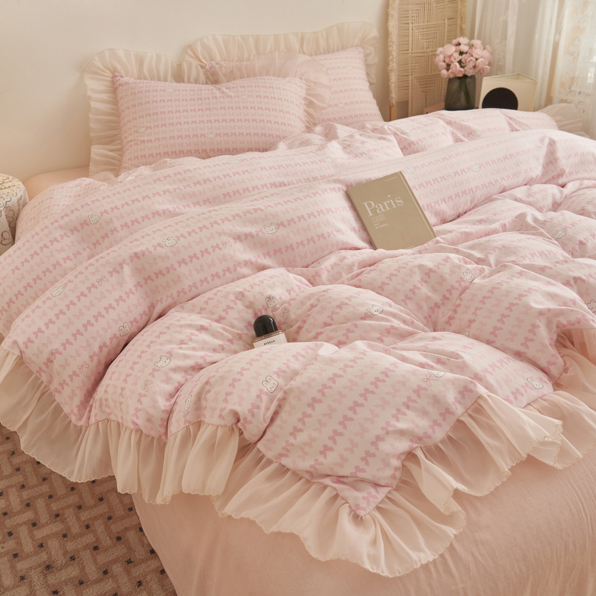 91家纺网 家纺一手货源 找家纺 （总）晨曦家纺 2026春夏新款雪花皱纱花边小碎花小清新少女风四件套