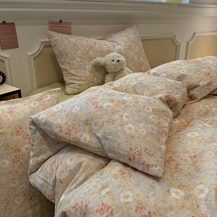 91家纺网 家纺一手货源 找家纺 （总）忆生活家纺 2026春夏新款A类全棉抗菌有氧双层纱亲肤纯棉小清新印花三件套四件套