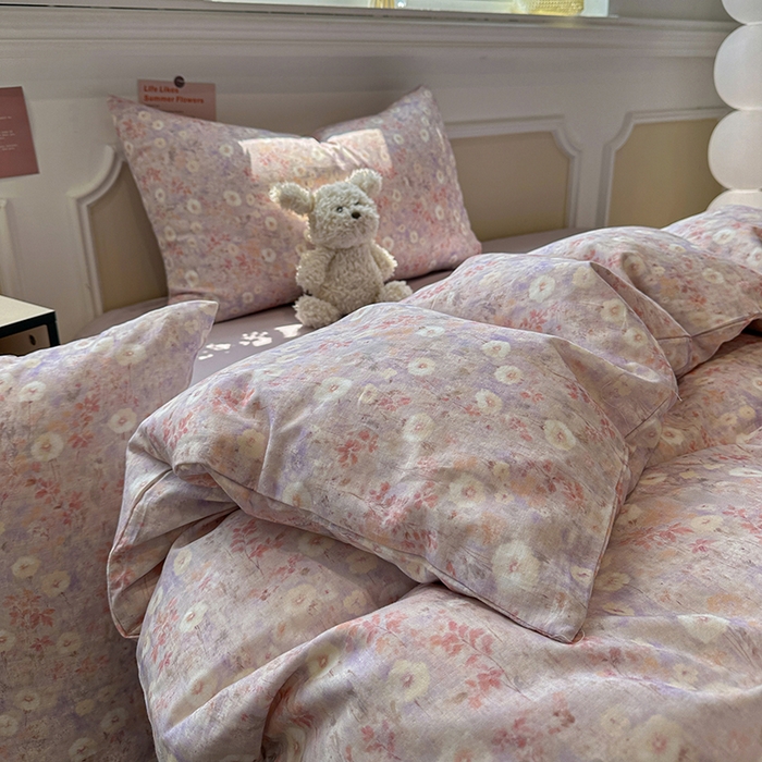 91家纺网 家纺一手货源 找家纺 （总）忆生活家纺 2026春夏新款A类全棉抗菌有氧双层纱亲肤纯棉小清新印花三件套四件套