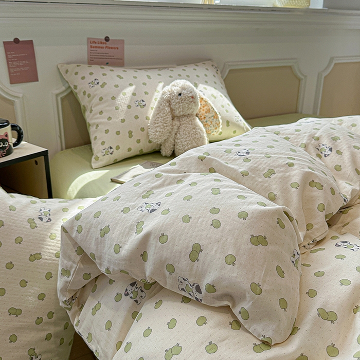 91家纺网 家纺一手货源 找家纺 （总）忆生活家纺 2026春夏新款A类全棉抗菌有氧双层纱亲肤纯棉小清新印花三件套四件套