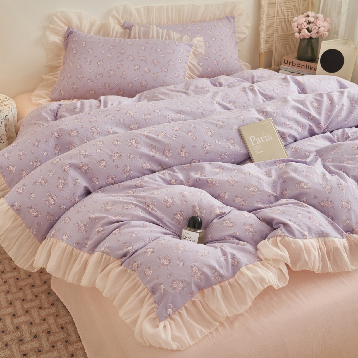 91家纺网 家纺一手货源 找家纺 （总）晨曦家纺 2026春夏新款雪花皱纱花边小碎花小清新少女风四件套